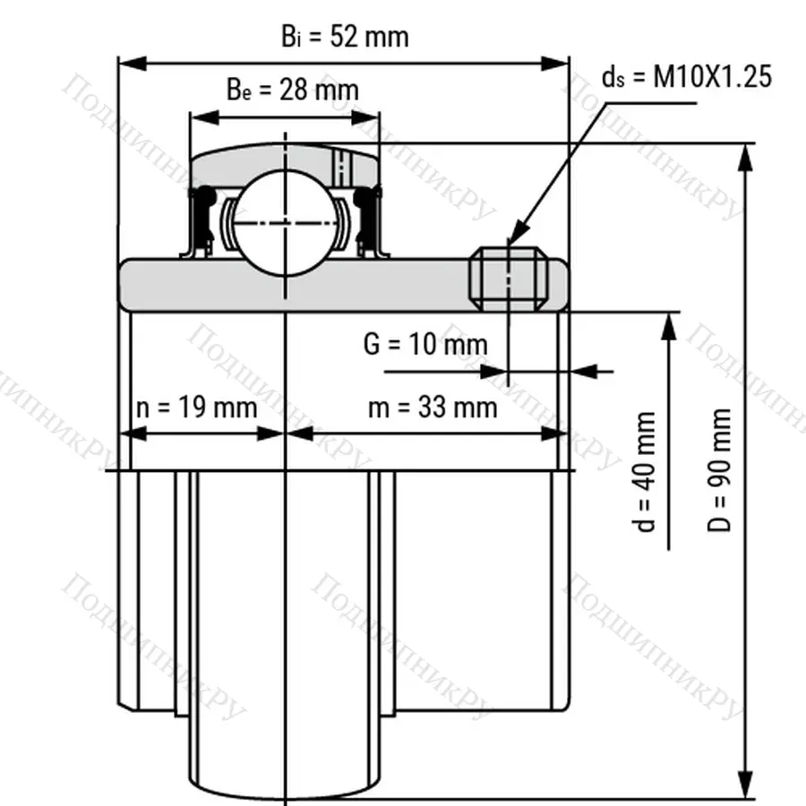 Радиальный шариковый подшипник UC 308 - Вал 40мм