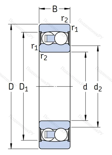 Двухрядный шариковый подшипник 2305 E-2RS 1TN 9 от производителя  SKF