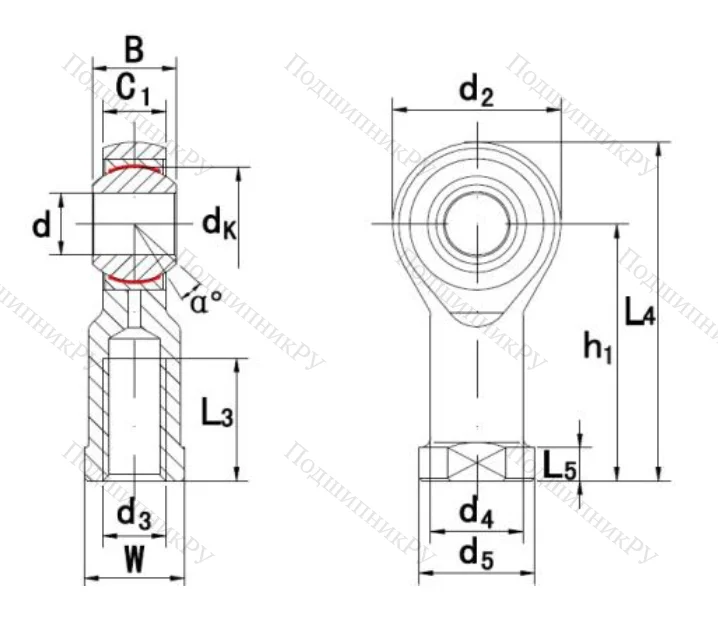 Шарнирная головка с внутренней левой резьбой GIKL 12 PW A