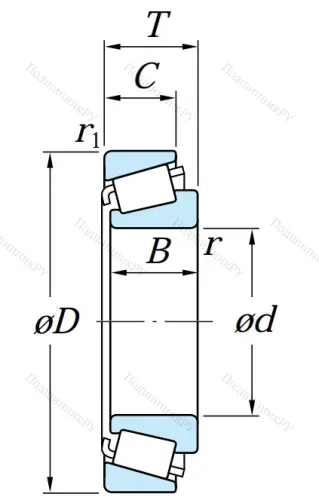 Конический роликовый подшипник 30309 JR