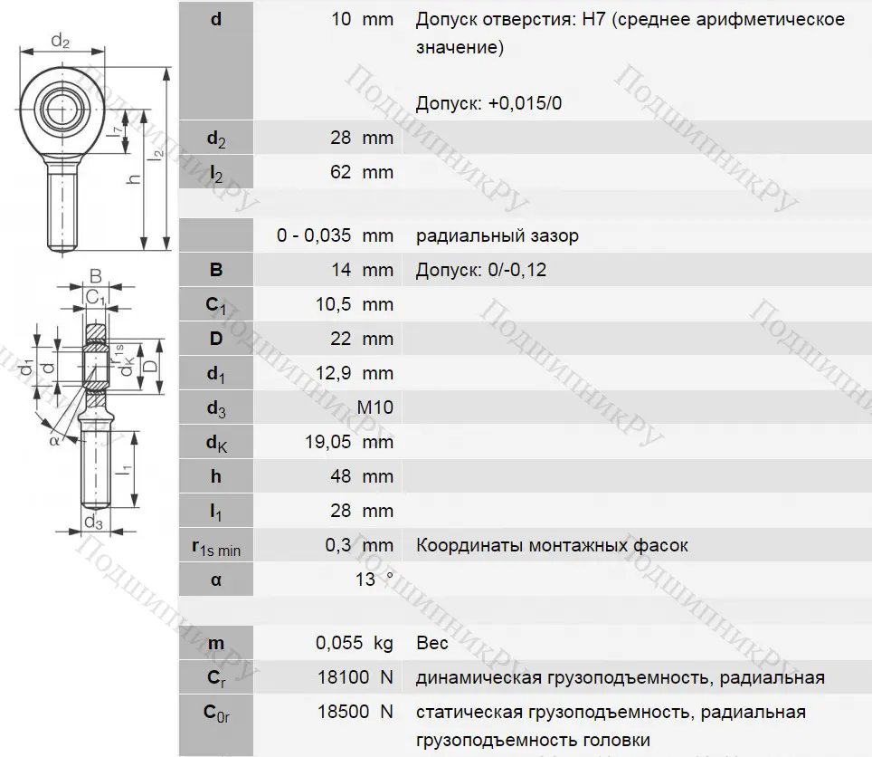 Шарнирная головка с наружной правой резьбой GAKR 10 PW A