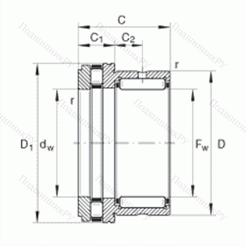 Подшипник комбинированный с короткими цилиндрическими и игольчатыми роликами NKXR 20