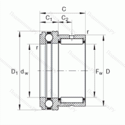 Шарикоподшипник упорный комбинированный с игольчатыми роликами NKX 45